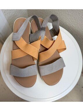 Sorel Womens Tan & Grey Elastic Strap Wedge Sandals Size 9.5